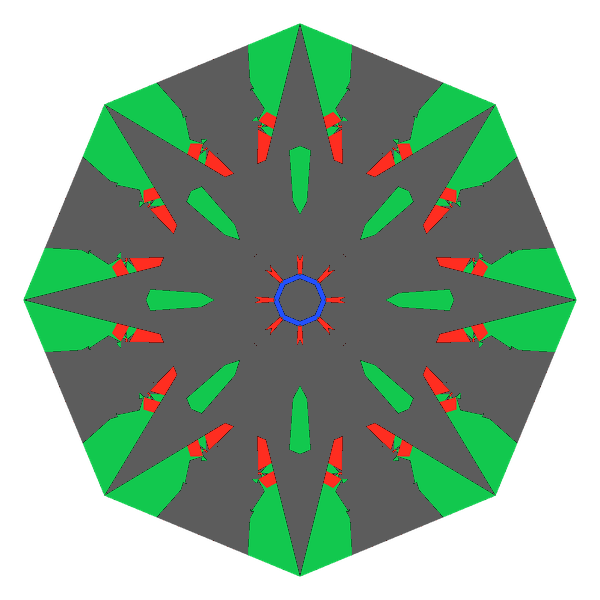 Old single cut in amethyst face-up Light Return map: red, green and blue show where the light returns from, grey shows where it leaks (Brilliance 15)