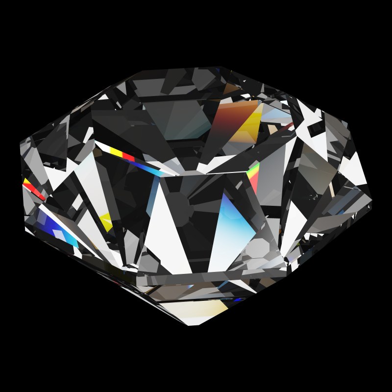 The Old Single Cut in cubic zirconia, rendered at an angle in our 3D Gemstone Simulator under studio light