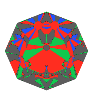 Old single cut in cubic zirconia tilted 20 degrees: Light Return map, 34% of the face leaking