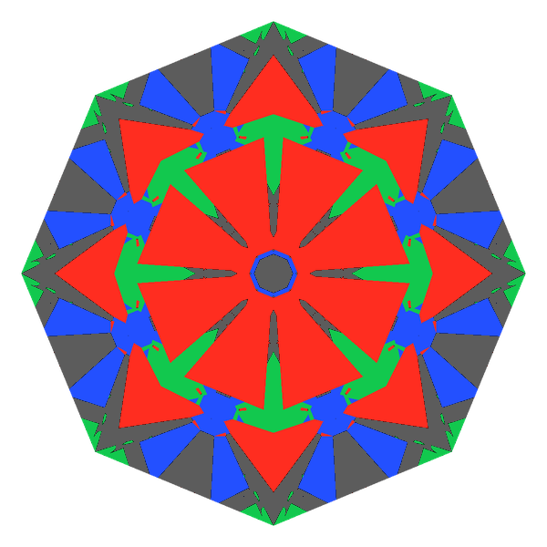 Old single cut in diamond face-up Light Return map: red, green and blue show where the light returns from, grey shows where it leaks (Brilliance 72)