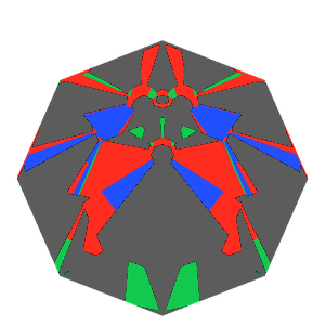 Old single cut in emerald tilted 20 degrees: Light Return map, 64% of the face leaking