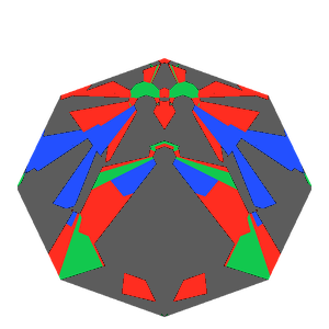 Old single cut in emerald tilted 30 degrees: Light Return map, 56% of the face leaking