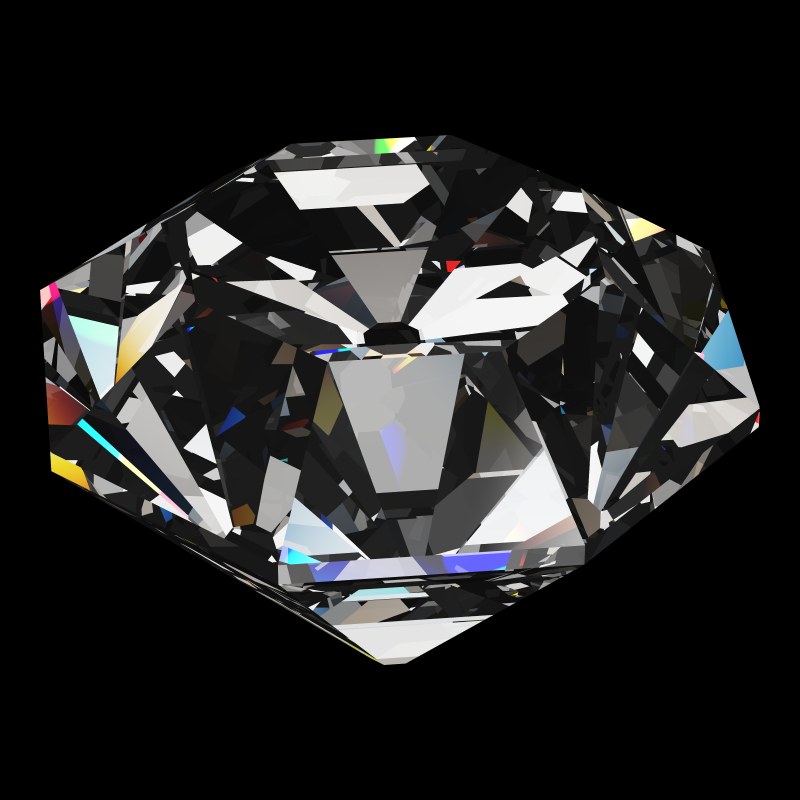 The Old Single Cut in moissanite, rendered at an angle in our 3D Gemstone Simulator under studio light
