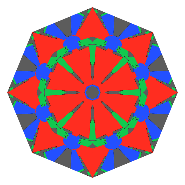 Old single cut in moissanite face-up Light Return map: red, green and blue show where the light returns from, grey shows where it leaks (Brilliance 77)