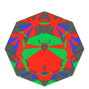 Old single cut in moissanite tilted 20 degrees: Light Return map, 26% of the face leaking