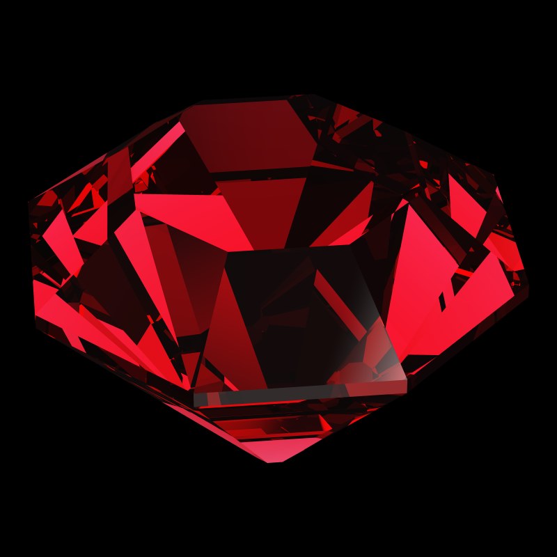 The Old Single Cut in ruby, rendered at an angle in our 3D Gemstone Simulator under studio light