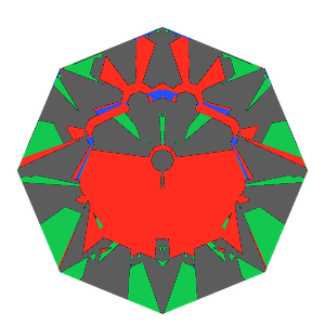 Old single cut in sapphire tilted 10 degrees: Light Return map, 48% of the face leaking