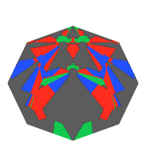 Old single cut in sapphire tilted 30 degrees: Light Return map, 53% of the face leaking