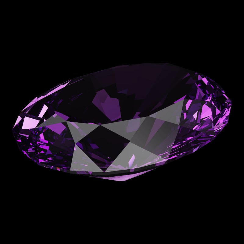 The Oval Cut in amethyst, rendered at an angle in our 3D Gemstone Simulator under studio light