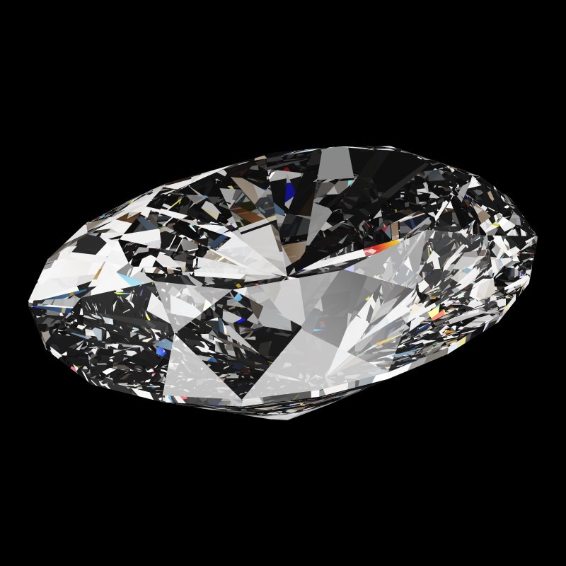 The Oval Cut in cubic zirconia, rendered at an angle in our 3D Gemstone Simulator under studio light
