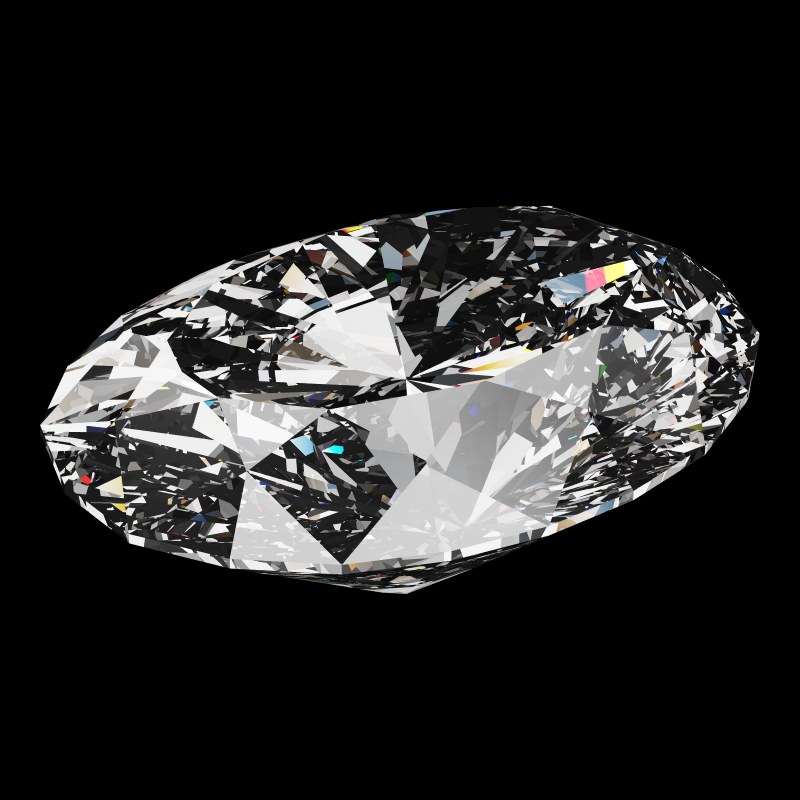 The Oval Cut in diamond, rendered at an angle in our 3D Gemstone Simulator under studio light