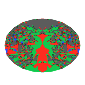 Oval cut in diamond tilted 20 degrees: Light Return map, 32% of the face leaking