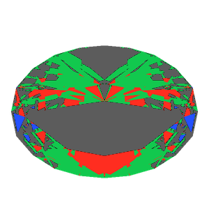 Oval cut in emerald tilted 20 degrees: Light Return map, 49% of the face leaking