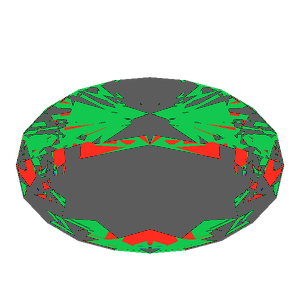 Oval cut in emerald tilted 30 degrees: Light Return map, 60% of the face leaking