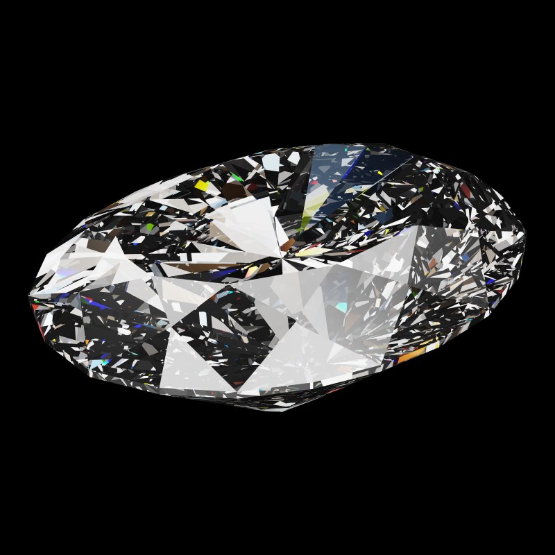 The Oval Cut in moissanite, rendered at an angle in our 3D Gemstone Simulator under studio light