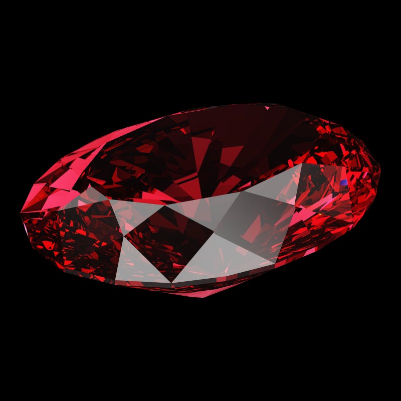 The Oval Cut in ruby, rendered at an angle in our 3D Gemstone Simulator under studio light