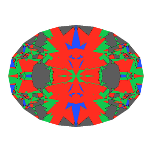 Oval cut in ruby tilted 0 degrees: Light Return map, 22% of the face leaking