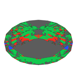 Oval cut in ruby tilted 30 degrees: Light Return map, 49% of the face leaking