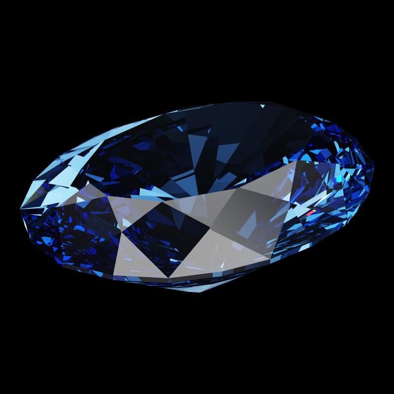 The Oval Cut in sapphire, rendered at an angle in our 3D Gemstone Simulator under studio light