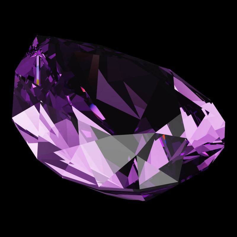 The Pear Cut in amethyst, rendered at an angle in our 3D Gemstone Simulator under studio light