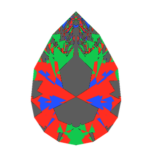 Pear cut in amethyst tilted 10 degrees: Light Return map, 35% of the face leaking
