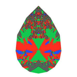 Pear cut in cubic zirconia tilted 10 degrees: Light Return map, 20% of the face leaking