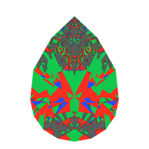 Pear cut in cubic zirconia tilted 20 degrees: Light Return map, 23% of the face leaking