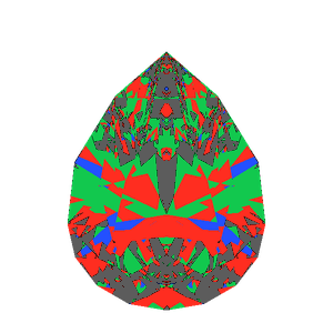 Pear cut in cubic zirconia tilted 30 degrees: Light Return map, 27% of the face leaking