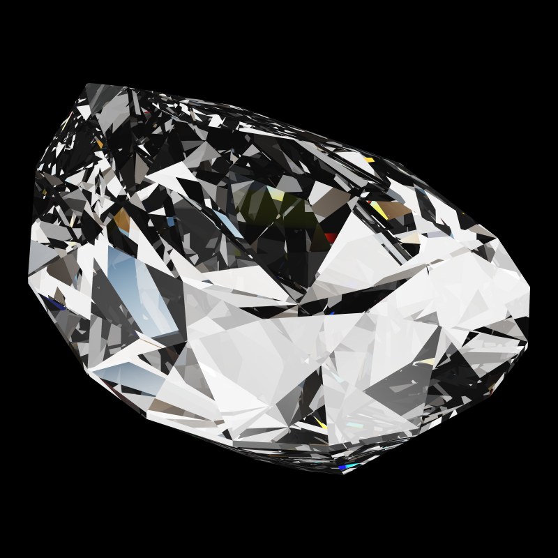 The Pear Cut in diamond, rendered at an angle in our 3D Gemstone Simulator under studio light