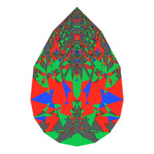 Pear cut in diamond tilted 0 degrees: Light Return map, 25% of the face leaking