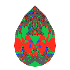 Pear cut in diamond tilted 10 degrees: Light Return map, 24% of the face leaking