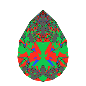Pear cut in diamond tilted 20 degrees: Light Return map, 28% of the face leaking