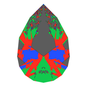 Pear cut in emerald tilted 0 degrees: Light Return map, 33% of the face leaking