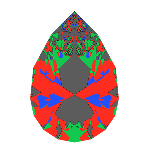 Pear cut in emerald tilted 10 degrees: Light Return map, 33% of the face leaking