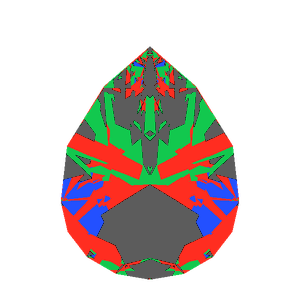 Pear cut in emerald tilted 30 degrees: Light Return map, 37% of the face leaking