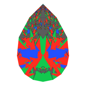 Pear cut in ruby tilted 0 degrees: Light Return map, 20% of the face leaking