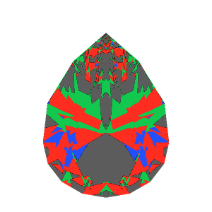 Pear cut in ruby tilted 30 degrees: Light Return map, 35% of the face leaking