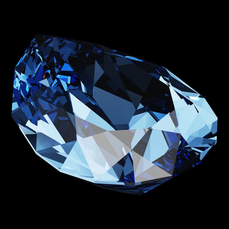 The Pear Cut in sapphire, rendered at an angle in our 3D Gemstone Simulator under studio light
