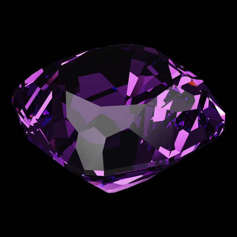The Peruzzi Cut in amethyst, rendered at an angle in our 3D Gemstone Simulator under studio light