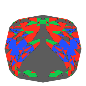 Peruzzi cut in amethyst tilted 30 degrees: Light Return map, 44% of the face leaking