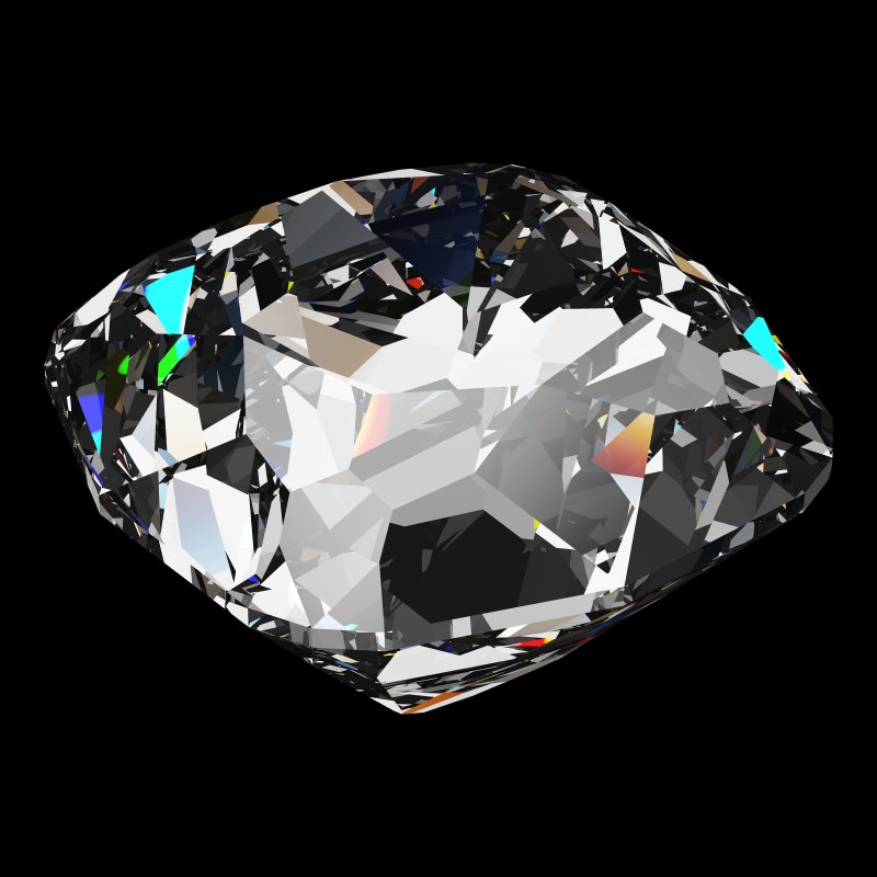 The Peruzzi Cut in cubic zirconia, rendered at an angle in our 3D Gemstone Simulator under studio light