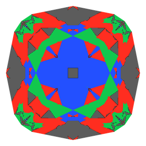 Peruzzi cut in diamond tilted 0 degrees: Light Return map, 22% of the face leaking