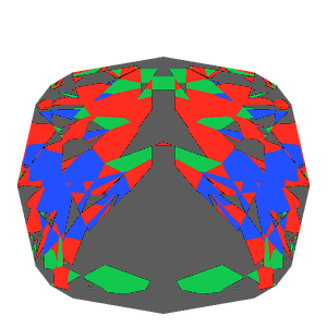 Peruzzi cut in emerald tilted 30 degrees: Light Return map, 43% of the face leaking