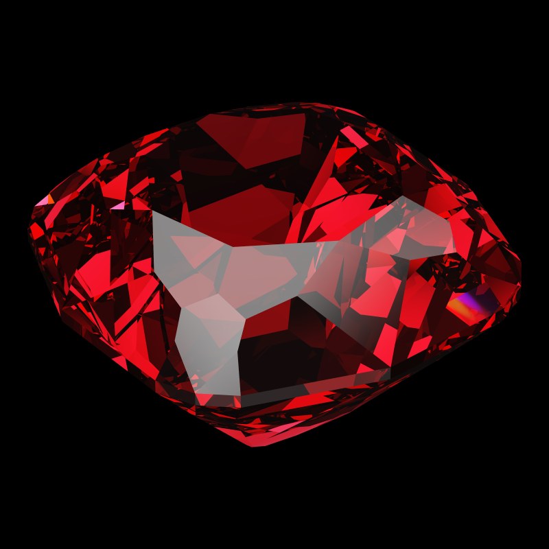 The Peruzzi Cut in ruby, rendered at an angle in our 3D Gemstone Simulator under studio light