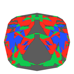 Peruzzi cut in ruby tilted 30 degrees: Light Return map, 32% of the face leaking
