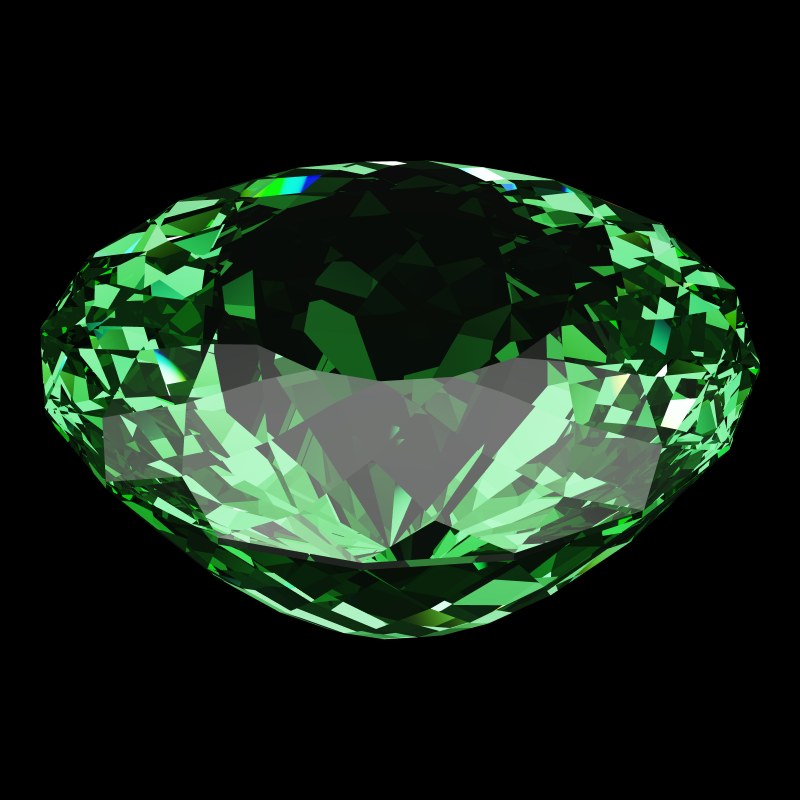 The Portuguese Bird's Nest Cut in emerald, rendered at an angle in our 3D Gemstone Simulator under studio light