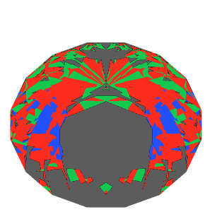 Portuguese bird's nest cut in emerald tilted 30 degrees: Light Return map, 42% of the face leaking