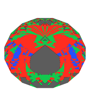 Portuguese bird's nest cut in ruby tilted 30 degrees: Light Return map, 23% of the face leaking