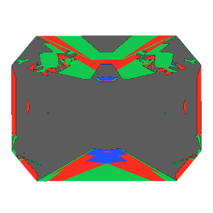Radiant cut in amethyst tilted 10 degrees: Light Return map, 68% of the face leaking