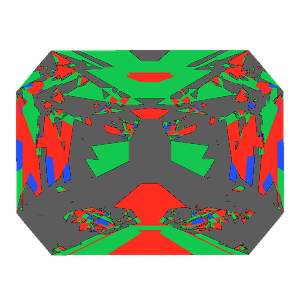 Radiant cut in cubic zirconia tilted 10 degrees: Light Return map, 46% of the face leaking